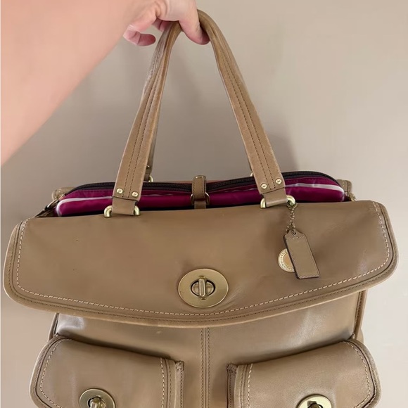 Coach Handbags - Coach Tan Leather Shoulder Bag with Pink Interior